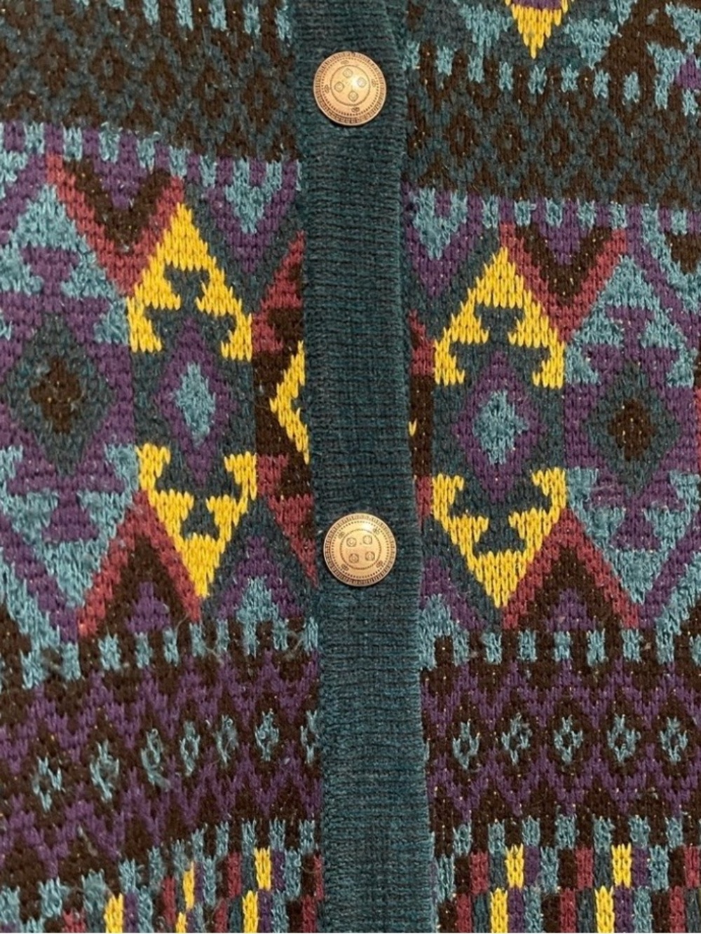 Teal Multi-Pattern Button Cardigan Sweater - Picture 4 of 4